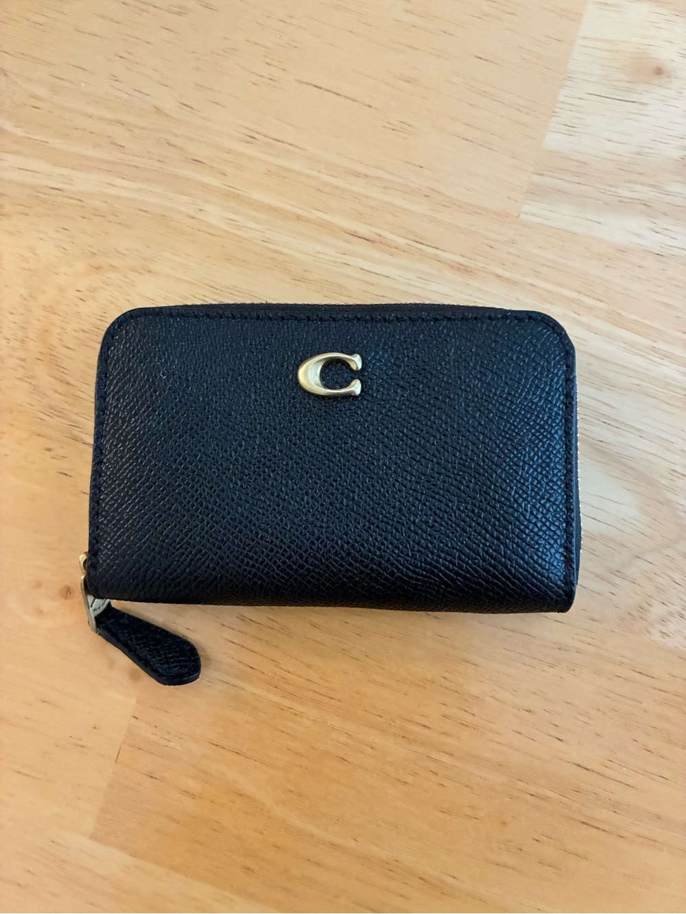 Coach Black Zip Card Wallet with Gold C Emblem